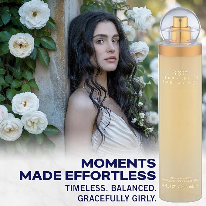 Perry Ellis 360° Body Spray for Women - Fruity, Floral Body Mist, Perfumes for Women, EDT, Long Lasting Fragrance, Eau De Parfum with Fresh Scent - 8 fl oz