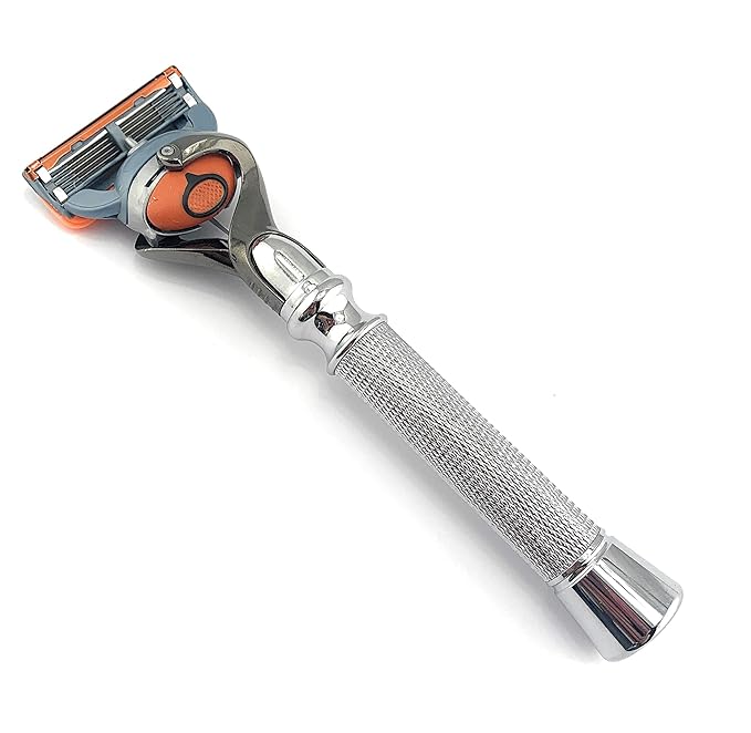 Flex Ball Handle Shaving Razor – All Chrome Long Handle Razor with Flex Pivot Technology & Diamond Knurled Grip for Men’s Precision Shaving