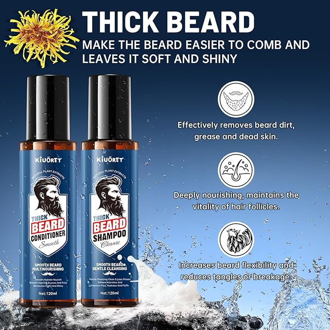Beard Kit for Men 5PCS - Beard Growth & Grooming Set with Shampoo, Conditioner, Oil, Spray & Balm - Moisturises & Smoothes Beard, Tames Frizz - Perfect Beard Kit for Men, Dad, Boyfriend, Husband