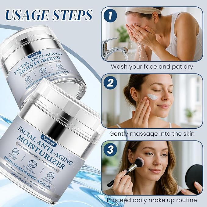 Retinol Collagen Anti-Aging Cream for Face Neck Tightening Moisturizing Skin Cream with Hyaluronic Acid Day Night Wrinkle Facial Moisturizer for All Skin Types 2Pack 1.7 Fl Oz