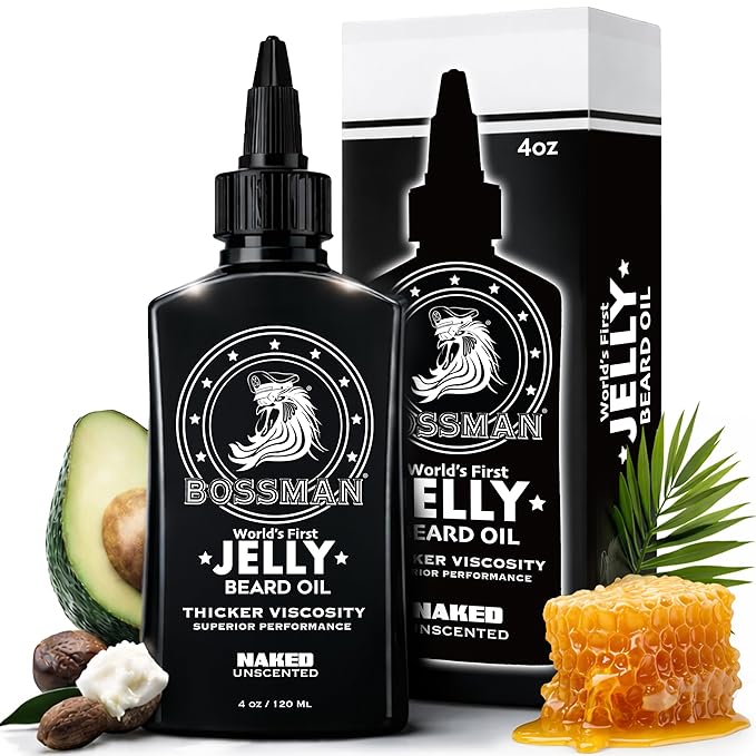 Bossman Jelly Beard Oil for Men (4 oz, Naked - Unscented) – Softens, Moisturizes & Conditions with Natural Ingredients