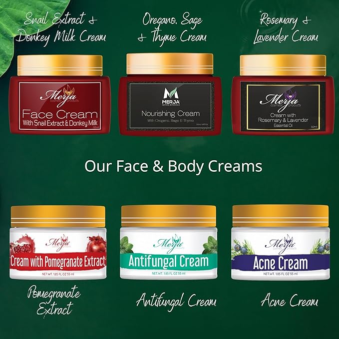 Merja Herbs Anti Acne Face Moisturizer Cream with Helichrysum and Rosemary, Aloe & Collagen - Day and night - Light & Anti Acne & Oil control Moisturizing Cream - Light Floral Fragrance 50ml 1.7oz