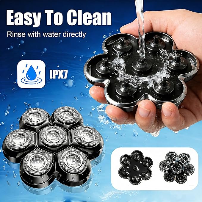 7 Head Magnetic Shaver Head Replacement for Freebird/SHPAVVER/Wyklaus/Cyruzi Head Shaver Bald Men - Universal Fit for Most Brand Shavers, Head & Face Grooming (Black/2Pack)