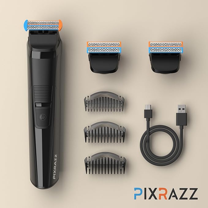 Beard & Body Trimmer for Men – Painless Ball Shaver, Groin Trimmer for Pubic Hair, Body and Sensitive Skin – USB-C Cordless Electric Razor with 2 Replacement Blades, 3 Guide Combs