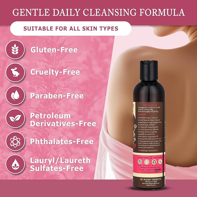 Dr. Woods Black Soap Facial Cleanser - Made with Organic Shea Butter, Gentle Liquid Face Wash for Men and Women, Natural Cleansing for Daily Use and All Skin Types - 8 Fl Oz (Pack of 2)