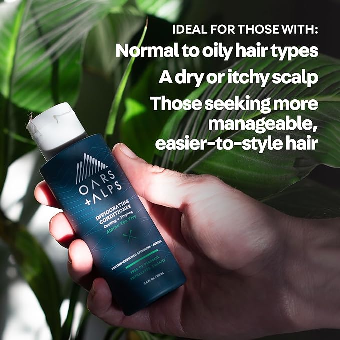 Oars + Alps Men's Sulfate Free Hair Shampoo and Conditioner Set, Infused with Witch Hazel and Tea Tree Oil, Alpine Tea Tree, Travel Size 3.4oz Each