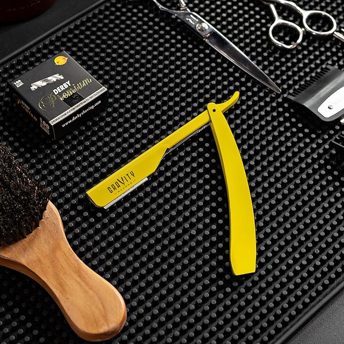 GRAVITY RAZORS Professional Straight Razor Kit – Ultra Exposure, Includes 10 Premium Blades, 2mm Exposed, Yellow