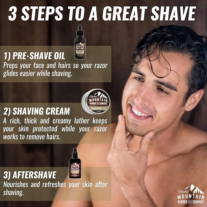 Shaving Cream for Men with Sandalwood Essential Oil - Thick Lather for Traditional and Cartridge Shaving - by Rocky Mountain Barber Company – 5oz Tin