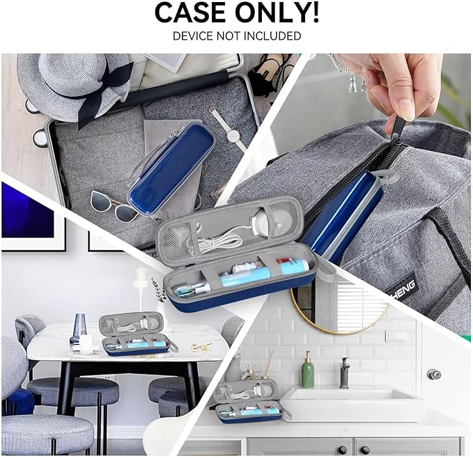 Travel Case for Oral-B/Oral-B Pro/Phlips Sonicare Electric Toothbrush with 2pcs Toothbrush Heads Cover Cap, Portable Hard Protective Storage Bag with Accessories Storage (Blue)