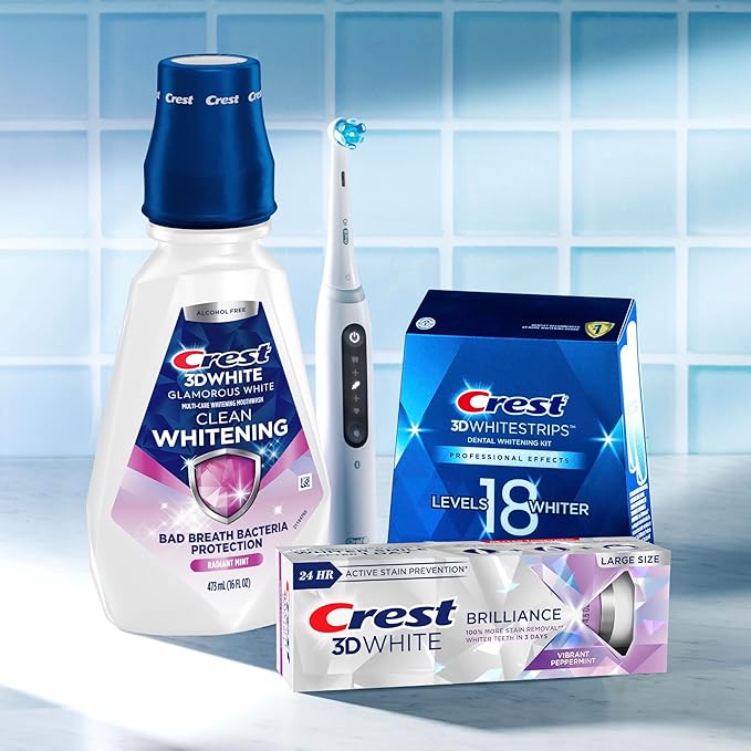 Crest 3D White Glamorous White Alcohol Free Multi-Care Whitening Mouthwash, Hydrogen Peroxide Mouthwash, Arctic Mint, 16 fl oz (473 mL) - Pack of 4, Crest Mouthwash