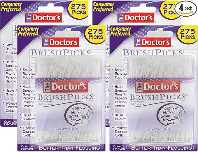 The Doctor's BrushPicks, Interdental Brushes & Dental Picks, Gently Remove Food Debris from Braces & Dental Work, 275 Count, Pack of 4