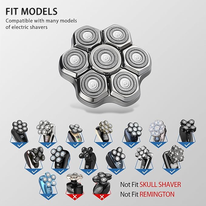 Universal Head Shaver Replacement Heads Magnetic 7 Blades Head Shavers Replacement Blades for Bald Men Compatible with Freebird Shaver & Other Brands (7msilver)