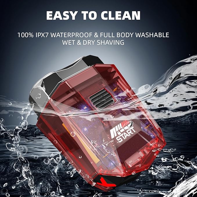 Cyberpunk Mini Electric Shaver, Portable Electric Razor for Men, Smart Display, IPX7 Waterproof, Wet & Dry Shaving, Rechargeable Cordless Rotary Shaver for Home, Office, Car, Gifts
