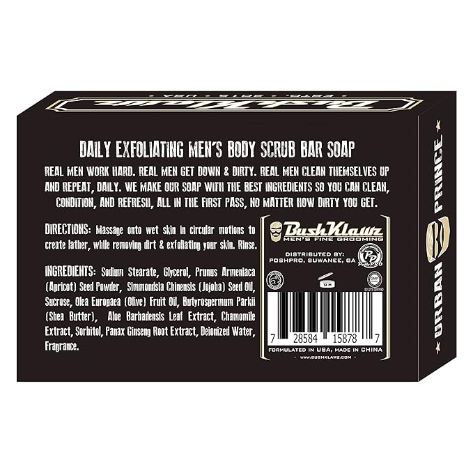 BushKlawz URBAN PRINCE BIG BRICK Exfoliating MAN SOAP - Deep Clean Your Skin, Remove Dead Cells, and Moisturize with Natural Oils - 200g