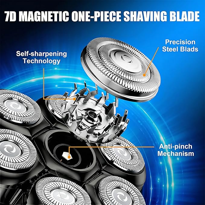 7 Head Magnetic Shaver Head Replacement for Freebird/SHPAVVER/Wyklaus/Cyruzi Head Shaver Bald Men - Universal Fit for Most Brand Shavers, Head & Face Grooming (Black/2Pack)