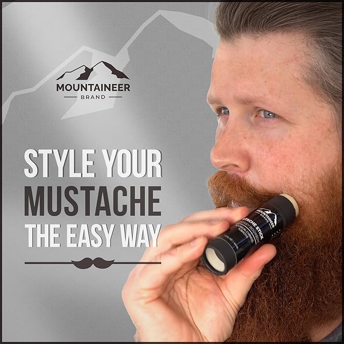 Mountaineer Brand Stache Stick | Smokey Bourbon Scent | Made with Natural Ingredients in West Virginia | Firm & Long Lasting Hold | Mustache Wax | Moustache Shape & Styling | Beard Wax for Men | 1.5oz