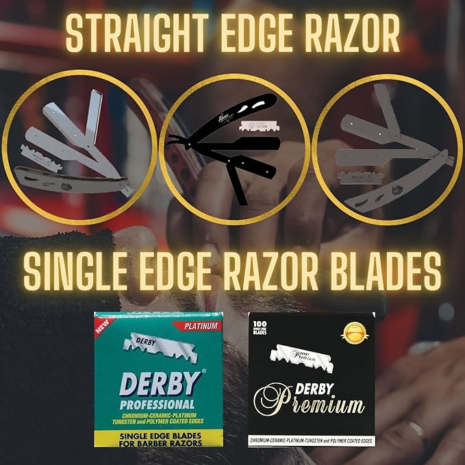 The Shave Factory Straight Edge Razor Kit - with Single Stainless Steel razors for men from (Matte, Derby Professional Single Edge)