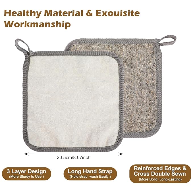3PCS Exfoliating Washcloths for Face Shimmeroo 8x8 Inch Bamboo Charcoal Premium Face Body Wash Cloths with Softness Scrubbing Two Sides Exfoliating Towel for Women Men(Grey)