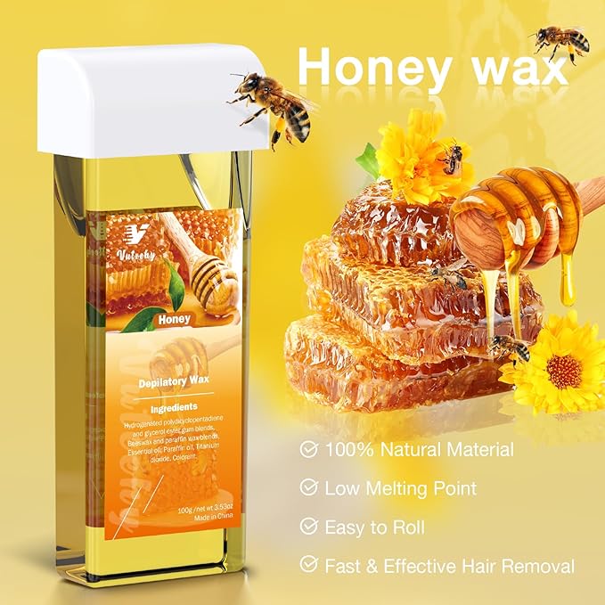 Roll on Wax Kit, Roller Waxing Kit with 2 Soft Honey Cartridges, Waxing Kit for Hair Removal, Rolling Wax Hair Removal Kit for Women Men