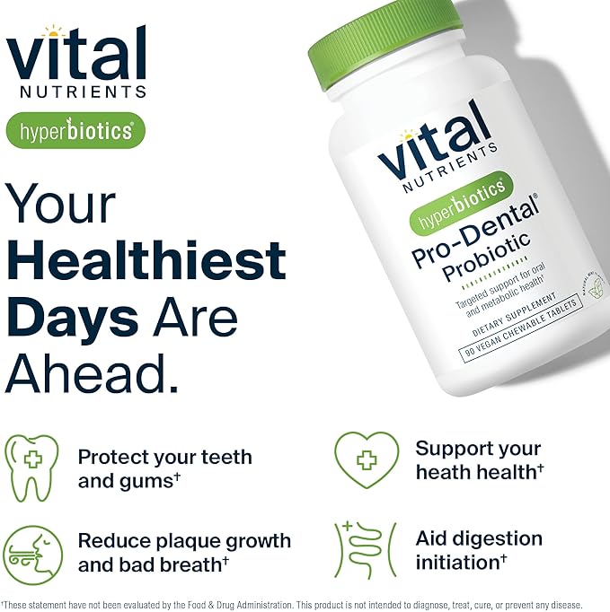 Hyperbiotics Vital Nutrients Pro Dental Probiotic | Clinically Studied BLIS K12 and M18 | Oral Probiotics for Bad Breath treatment for adults | Oral Health for teeth and gums | 90 Mint Tablets