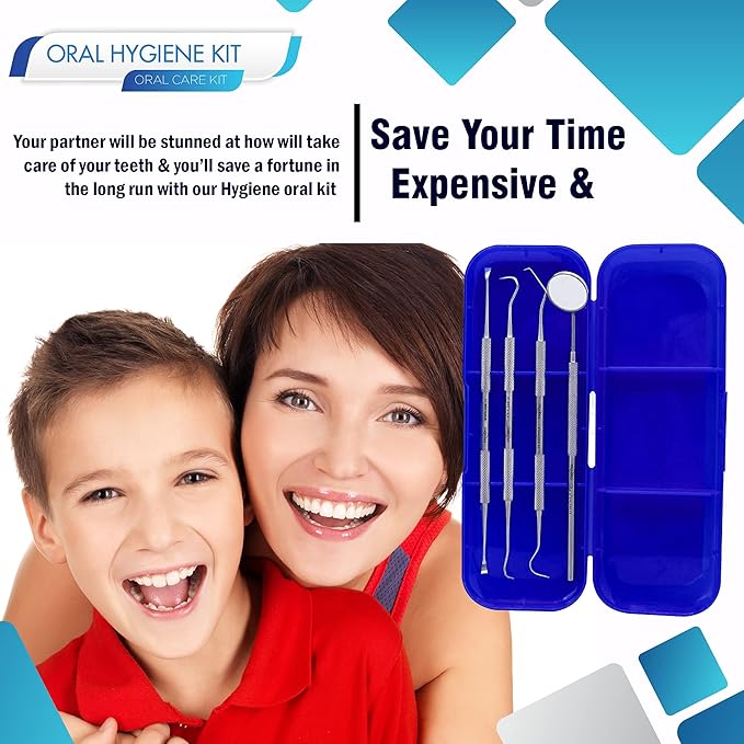 Dental Care Set Dentist Tools Kit, Professional Calculus and Plaque Remover Set, Dental Hygiene Kit, Teeth Plaque Remover Tool Metal Tooth Pick and Dental Mirror(Blue)