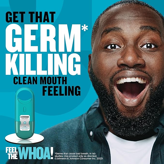 Listerine Cool Mint Pocketmist, Oral Care Mist for Fresh Breath, Non-Aerosol Sugar-Free Bad Breath Refresher Spray to Kill 99% of Bad Breath Germs, Portable, Cool Mint Flavor, 1 Pack of 2 Sprays