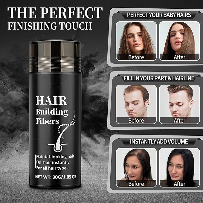 AWCCXMYM Hair Building Fibers for Thinning Instant Coverage Hair Fibers for Women & Men Natural Texture Undetectable Hair Fiber for Thickener and Fuller Look 30g #Black