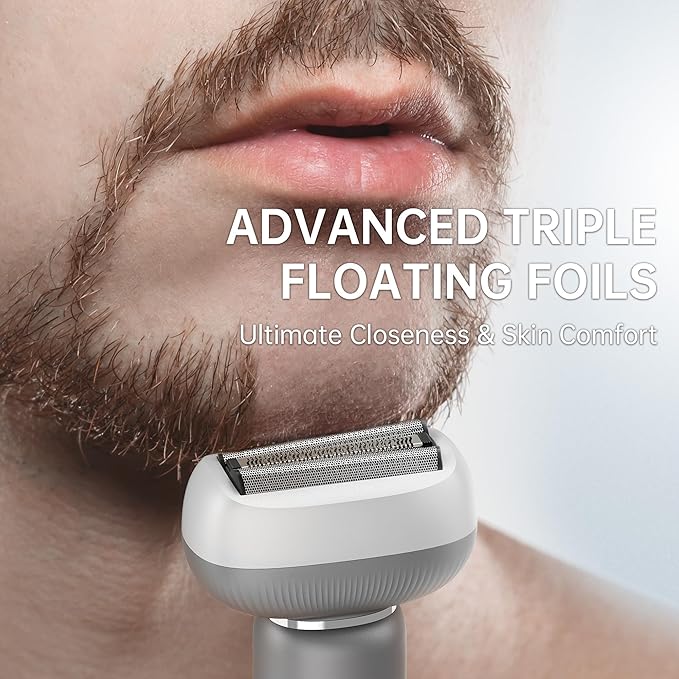 Electric Shaver for Men with Floating Arc 3-Blade, 9000 RPM, Magnetic Head, 1 Hour Fast Type-C Charging can Last for 60 Days, IPX7 Waterproof, Skin-Friendly Blade for Smooth Shaving, Gray