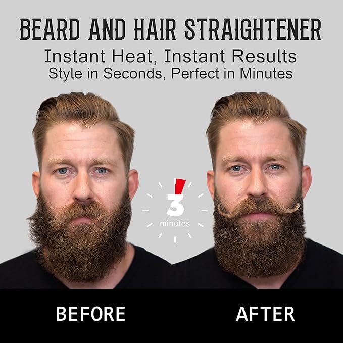 Heated Beard Straightener for Men - 5-Temp Settings & Anti-Scalding Tech, Folding Styling Comb, Compact for Travel, Perfect Grooming Gift for Father's Day, Anniversary & Birthday