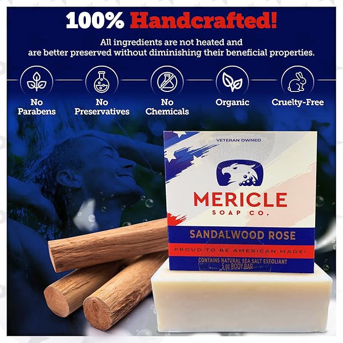 Sandalwood Rose Organic 5oz Body Bar | Traditional Cold Process Technology | Natural Ingredients | No Harsh Chemicals or Preservatives | Made in the USA - Pack of 2