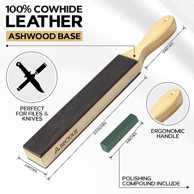 3-Pcs Premium Double Sided Paddle Leather Strop for Knife Sharpening with Polishing Compound - Stropping Compound is for Knife Strop and Knife Sharpening Accessories.