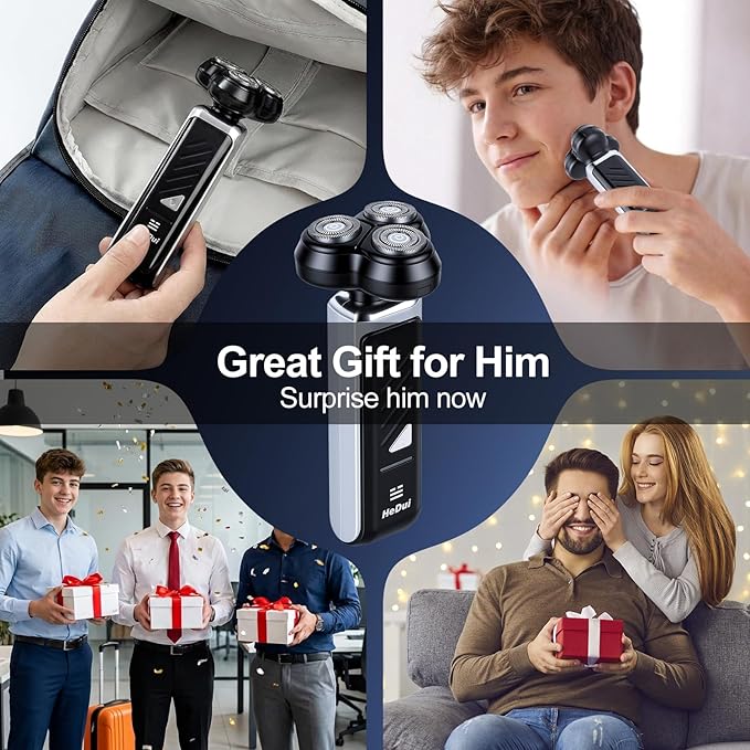 2-Pack Electric Rotary Shavers for Men 3D Floating Head Rotary Razor USB-C Rechargeable Easy Clean Magnetic Head Ideal Gift for Dad Husband Travel Razor for Men