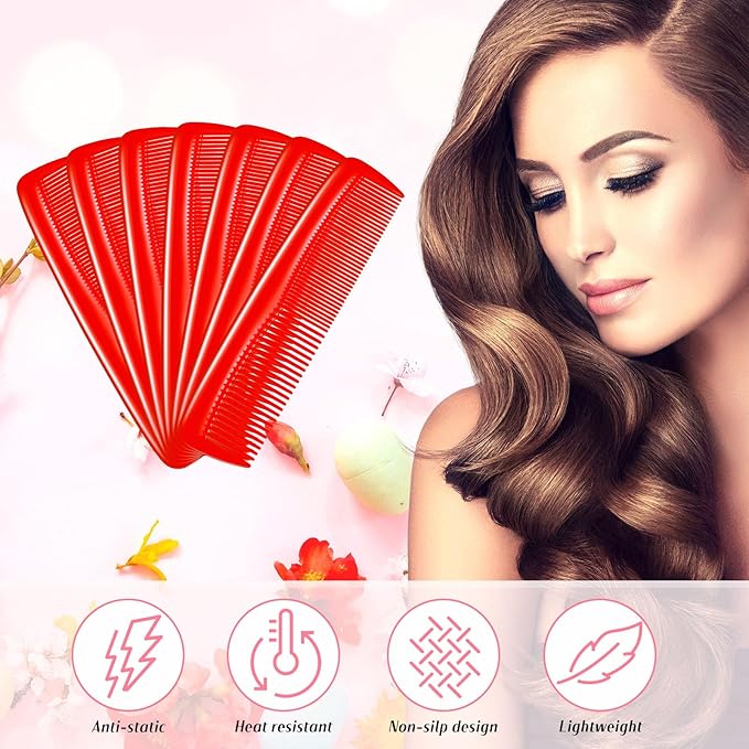 50 Pcs Pocket Combs for Men 5 Inch Cutting with Wide and Fine Teeth Plastic Professional Barber Haircut Small Anti Static Combs for Women Grooming Accessories for Beard(Red)