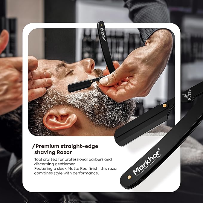 Markhor® Straight Razors for Men with 100 Single Edge Razor Blades | Matte Black Barber Straight Razor | Straight Edge Razor | Barber Razor Blade | Navajas Para Barbero