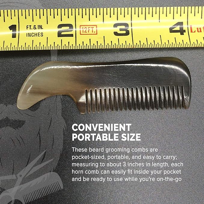 Lucky Franc's Handmade Ox Horn Fine Tooth Comb for Men's Beards and Mustaches - Static-Free, Pocket Size, Metal Tin Gift