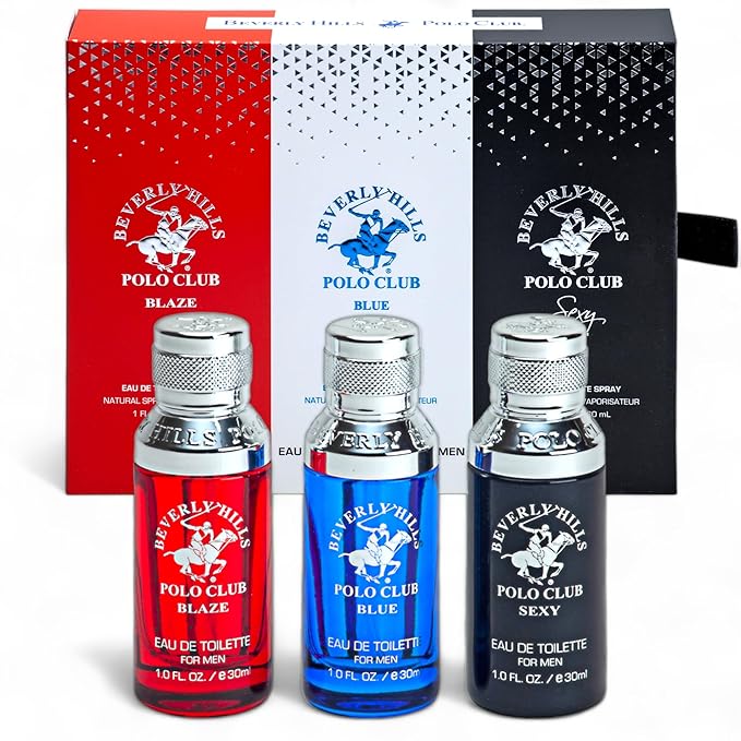 Beverly Hills Polo Club Men's Fragrance Gift Set - 3-Piece Long-Lasting Eau de Toilette Collection - Blaze, Blue, Sexy Scents - Affordable Luxury Cologne for Him