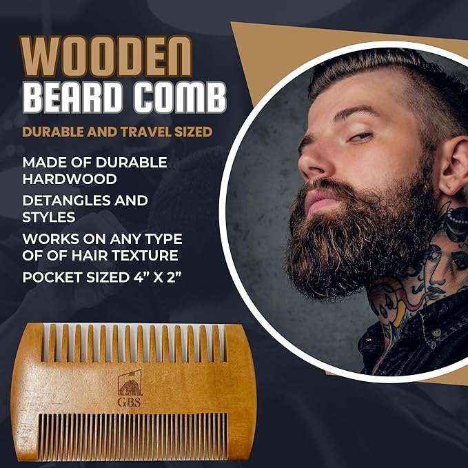 G.B.S Combo Set-3 Piece Kit Oval Wood Brush with Boar Bristles for Beard, Mustache with Bamboo Hard Comb
