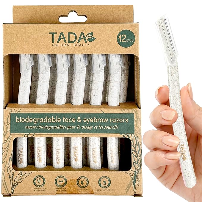 Biodegradable Dermaplaning Tool 12pk, Face Eyebrow Face Razors, Face Shaver & Exfoliating (Beige)