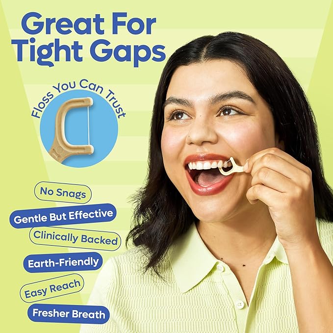 SmartLifeco Eco-Friendly Dental Floss Picks (100ct) - Flossers Made with Straw Wheat Blend, Superior Anti-Shred Thread for Tight Gaps, Tooth Pick Stick for Adults, Soft on Gum & Teeth, Vegan, Mint