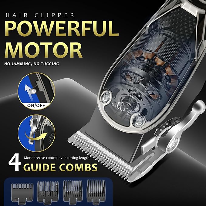 Hair Clippers for Men with LED Power Display, 4-Piece Professional Grooming Kit Includes Hair Clipper, Detail Trimmer, Foil Shaver & Nose Trimmer, Complete Cordless Set for Home Barber Use (Black)