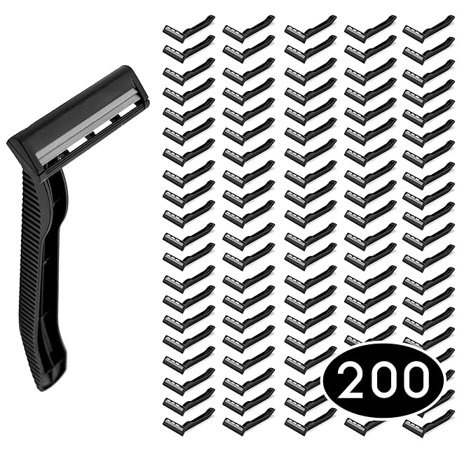 200 Box of Bullet Blades Black Razor Blades Disposable Stainless Steel Hospitality Quality Shavers High End Twin Blade Razors for Men and Women