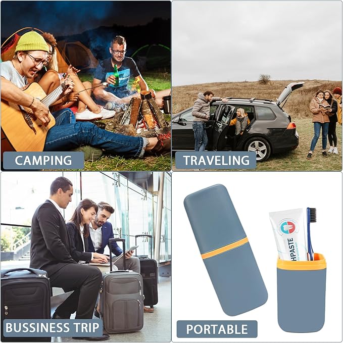 Travel Toothbrush Cup Case Portable PP Seal Tooth Brush Holders Cover Multi-Function Toothpaste Storage Container Cup for Home School Camping Business Trip Bathroom