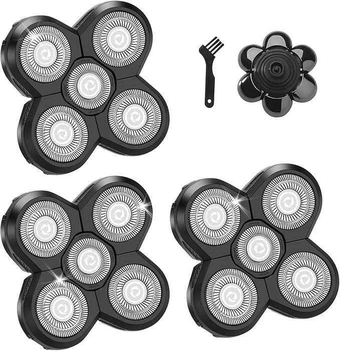 3 PCS Head Shaver Replacement Blades, Gifts for Him Mens Husband Dad - Birthday Gift Ideas for Dad, 5-Blade Shaver Heads for Bald and Face Hair with Cleaning Brush