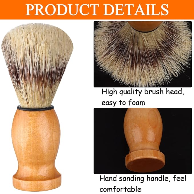 4Pcs Men Shaving Brush Wood Handle, Professional Salon Tools