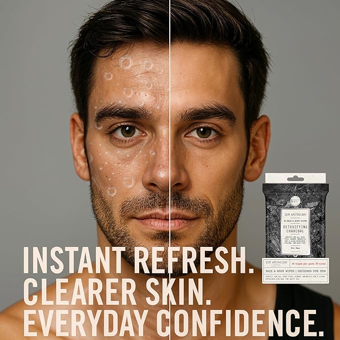 BLKSMITH Face & Body Wipes for Men - Travel Face & Body Wipes - Total 60 - Charcoal & Sandalwood Scent, Cool Gifts for Men 30x2 Wipe - Ideal for Gym, Office, or Outdoors, 2 Pack