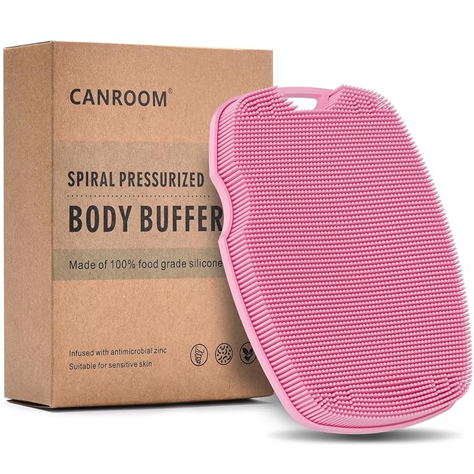 Silicone Body Scrubber - Anti Zinc Infused-Highly Elastic Bristles Exfoliating Body Scrubber for Shower Body,Cellulite Reduction,Blood Circulation - Pink