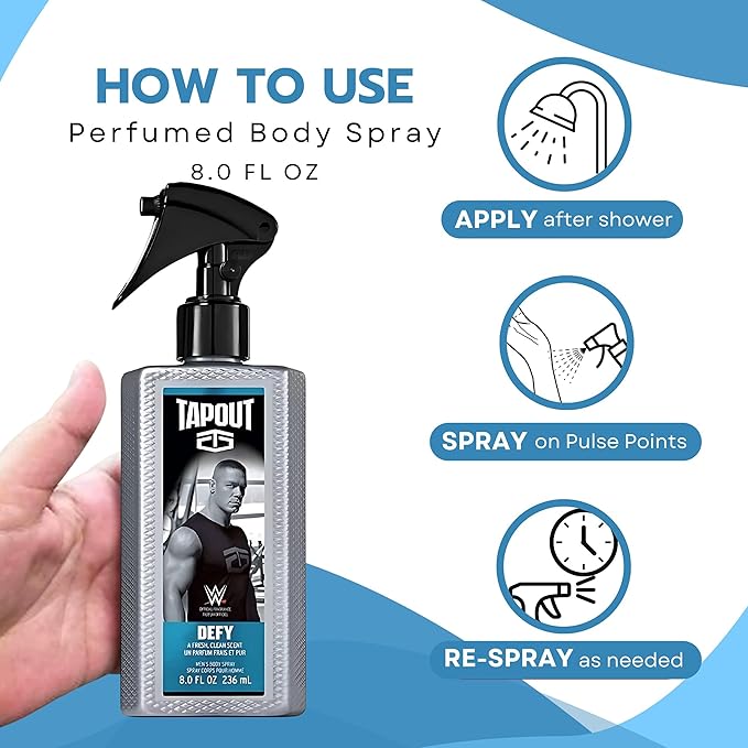 Tapout Defy Body Spray Perfume for Men Refreshing Fragrance, 8 Ounces