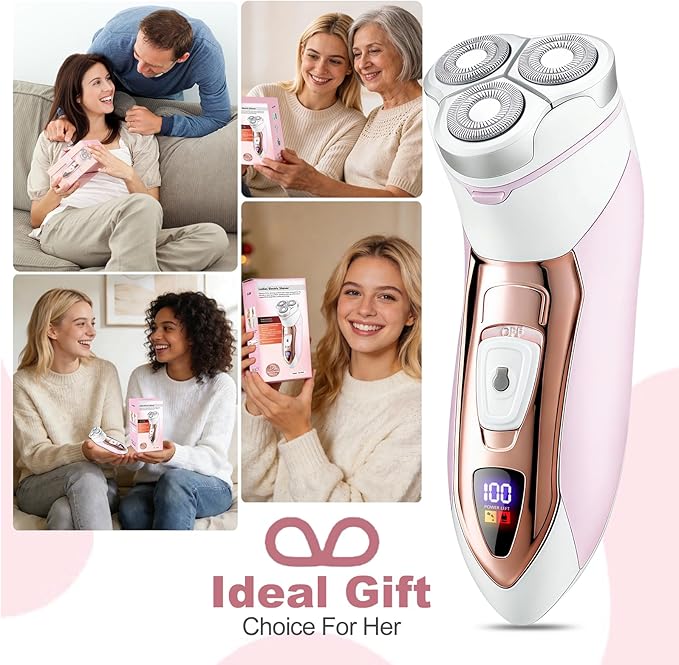 Electric Razors for Women,Rechargeable Shaver for Women,LED Display Wet & Dry Waterproof Electric Razors for Body Face Legs Underarms and Bikini Area,Pop-Up Trimmer Portable Travel Razor Pink