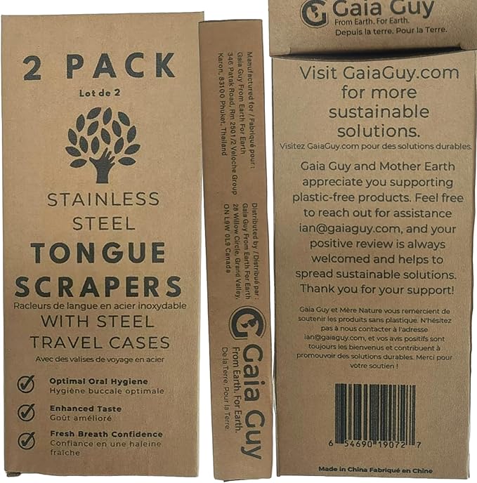 Stainless Steel Tongue Scraper (2-Pack w/ 2 Steel Travel Cases Included), Tongue Cleaners Reduce Bad Breath, 100% Metal Tongue Scrapers with Metal Cases (Plastic-Free)