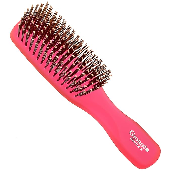 Giorgio GION2R Neon Red 6.25 inch Gentle Touch Detangler Hair Brush for Men Women & Kids. Soft Bristles for Sensitive Scalp. Wet and Dry for all Hair Types. Scalp Massager Brush Stimulate Hair Growth